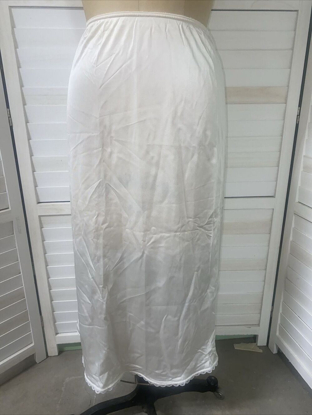 Sears Vintage Half Slip 31” Long Egg Shell White Nylon With Lace Hem Sz Small